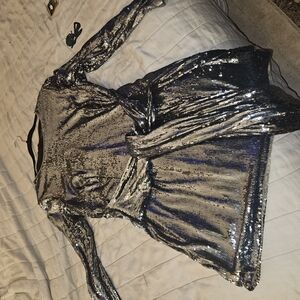 Elegant Silver Long Sleeve Dress